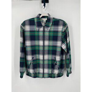 Alfred Dunner Plaid Jacket Size 10 Zip Front Elastic Waist Blue Green